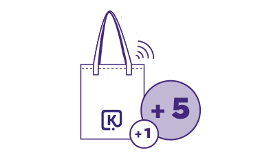 Sac connecté zéro déchet Récompense le fait de ré-utiliser un sac. Kenevi cumule les points à chaque ré-utilisation. Le client badge avec son sac équipé d'uen puce sans contact.